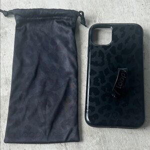 Loopy Midnight Black Leopard iPhone 11 Case with left loop